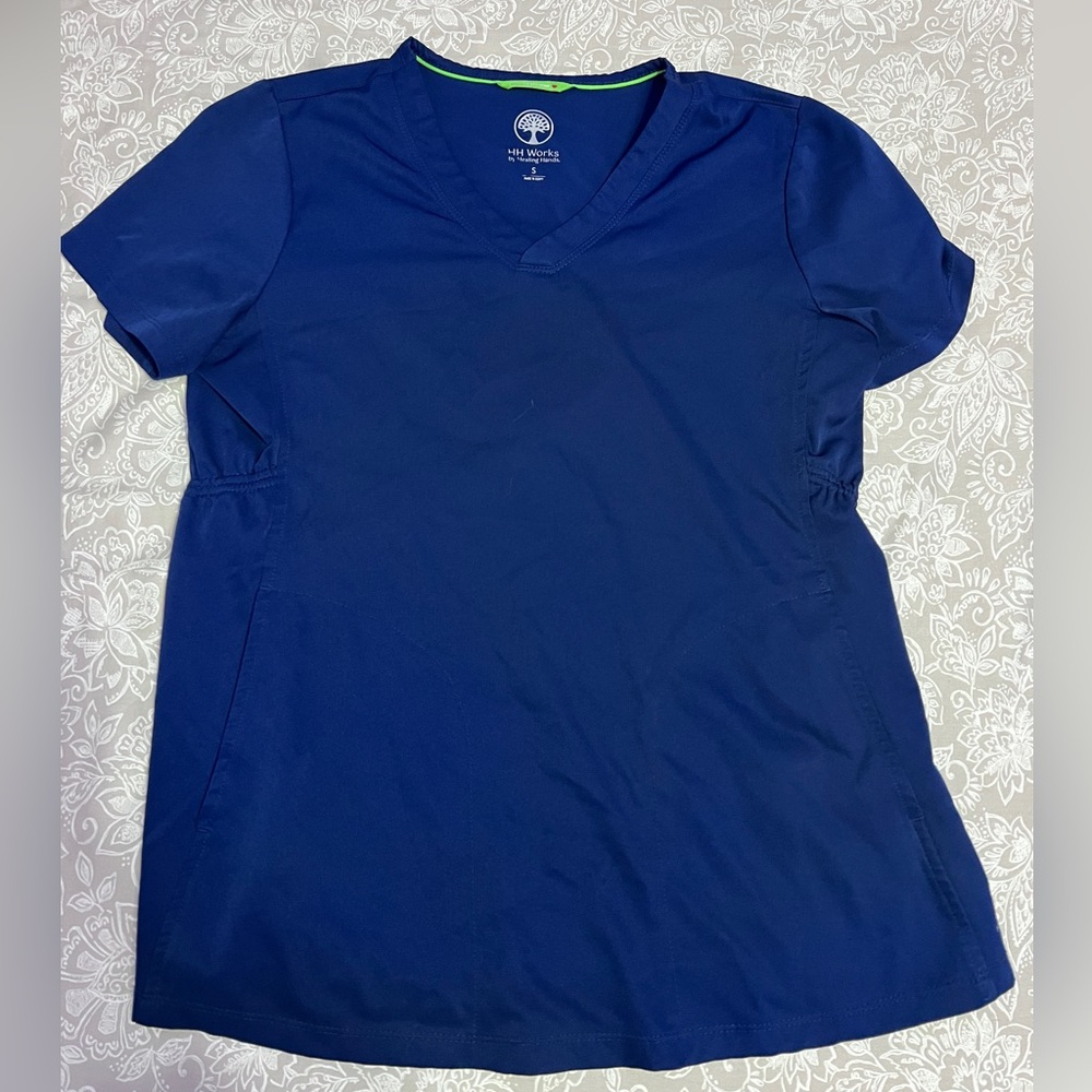 Dark blue Healing Hands scrub top